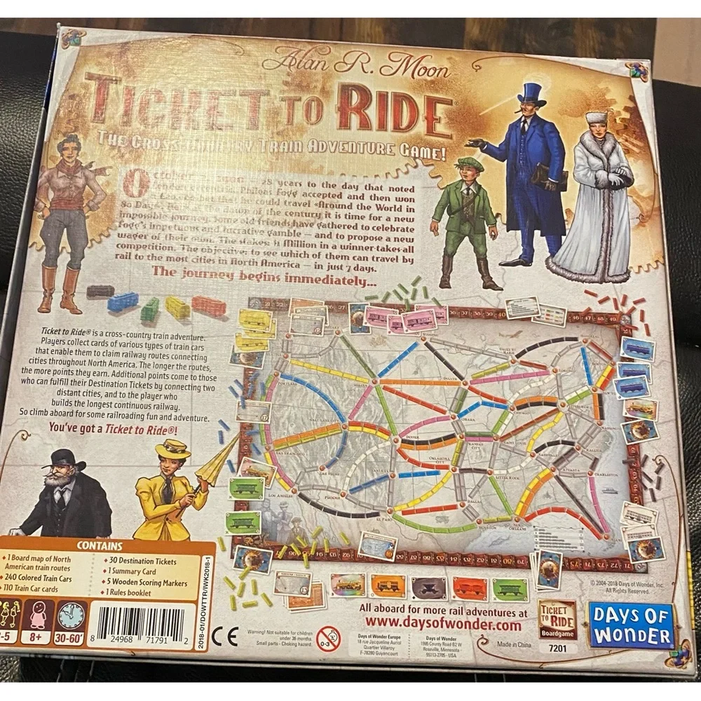 Ticket To Ride Days of Wonder Alan R Moon Train Adventure Board Game Complete!